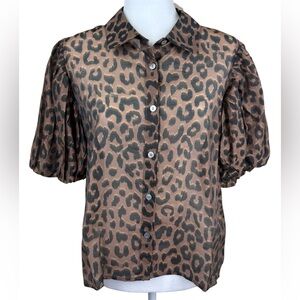 Bailey 44 Cheetah Print Blouse Sheer Large Black Brown